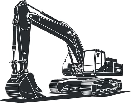 Silhouette of a Powerful Excavator with Detailed Design Elements Black and white illustration heavy duty excavator excavator construction equipment heavy machinery digger earthmoving construction vector