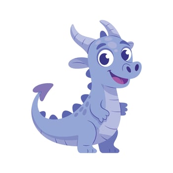 Cute Perky Purple Dragon Illustration for Kids Cartoon dragon with large eyes and happy expression dragon cute cartoon child kid kids children illustration vector