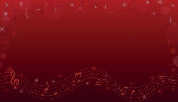Bright red musical frame. Musical gradient backdrop with flowing notes and symbols for album covers, banners, flyers, ads, karaoke, cards, certificates. vector
