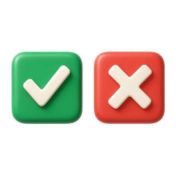 Green check mark and red cross symbols isolated on transparent background png