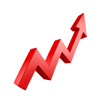 Red 3d arrow chart showing upward trend isolated on transparent background png