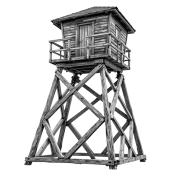 Rustic wooden watchtower structure isolated on transparent background png