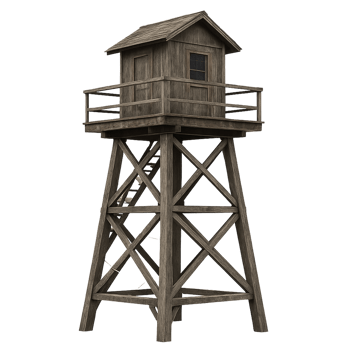 Rustic wooden guard tower with observation deck and ladder isolated isolated on transparent background png