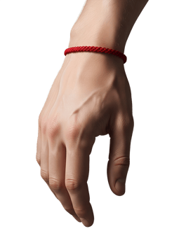 Hand with red bracelet on transparent background, minimalist jewelry display png