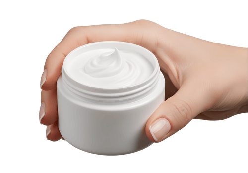 Skincare cream jar in hand, moisturizer or face product, isolated on the transparent background png