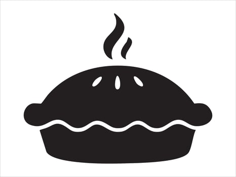 Black silhouette of steaming pie, isolated on white background, graphic illustration. concept of dessert, bakery, comfort food, icon, logo, design element. vector