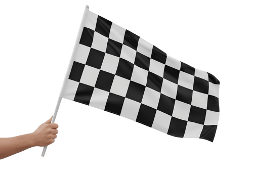 Hand gripping race flag, speed competition concept, transparent background png