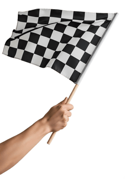 Hand holding checkered flag at race isolated on transparent background png