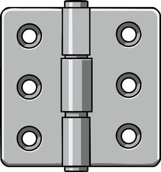 Metal door hinge with six screw holes simple mechanical hardware component illustration vector