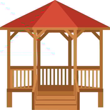 Wooden garden gazebo with red roof and open structure for outdoor relaxation and decoration illustration vector