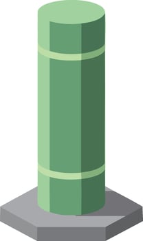 Green cylindrical pillar with gray hexagonal base isometric design for construction or architecture elements vector