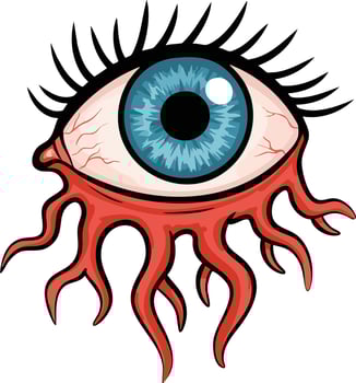 Blue eye with red veins and stylized blood vessels graphic design illustration vector