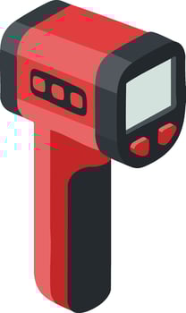 Infrared Thermometer Digital Temperature Measuring Device Red and Black Isometric Style Illustration vector