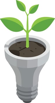 Green plant sprout growing from soil inside modern gray light bulb pot concept of eco friendly energy saving and sustainability illustration vector