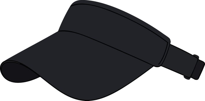 Black sports visor cap with adjustable strap simple design illustration for outdoor activities and casual wear vector