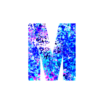 Uppercase letter M filled with a vibrant abstract splatter pattern png