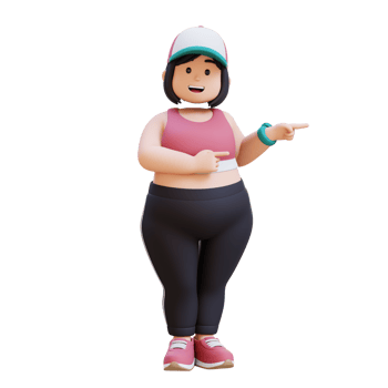 3D plus size overweight girl pointing to side png