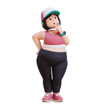 3D plus size overweight girl thoughtfully considering something. png