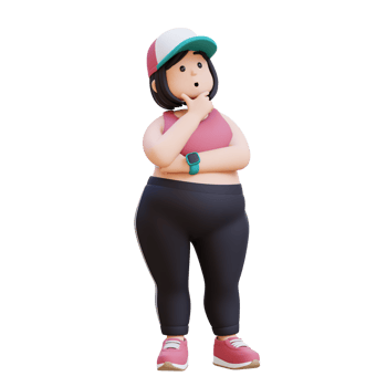 3D plus size overweight fat girl thinking pose png
