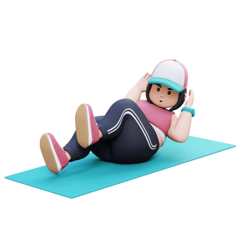 3D Plus Size Overweight girl exercise Bicycle Crunch png