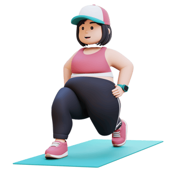 3D Plus Size Overweight girl Dynamic Lunges Exercise on Yoga Mat png