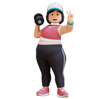 3D Plus Size Overweight girl with Dumbbells giving peace sign png