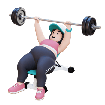 3D Plus Size Overweight girl doing Incline Bench Press png