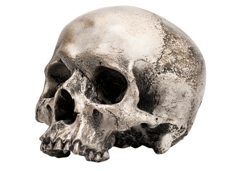 Stylized skull design with tribal patterns and vibrant colors on a transparent background in format. png