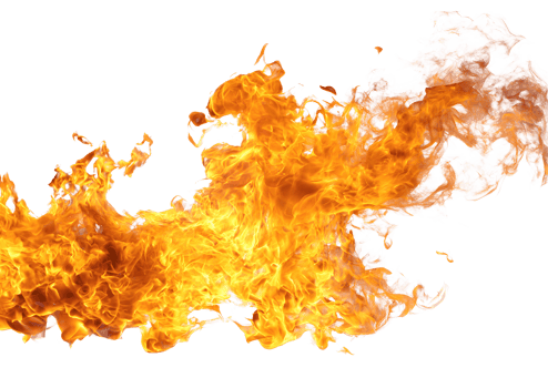 Dramatic burst of fire with bright flames and sparks on a transparent background in format for explosive effects. png