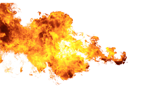 Realistic burst of fire with smoke and embers on a transparent background in format for artwork and design purposes. png