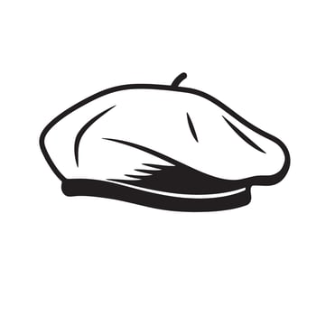 Black and white illustration of a classic beret hat ideal for vintage art design vector