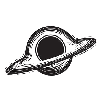 Detailed black hole silhouette vintage art representation for space exploration science and design vector