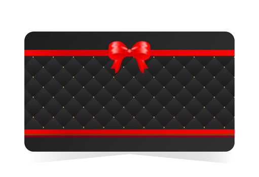 Gift card design with black quilted background with subtle gold accents and red satin bow and ribbon. illustration for commercial and extended license use vector
