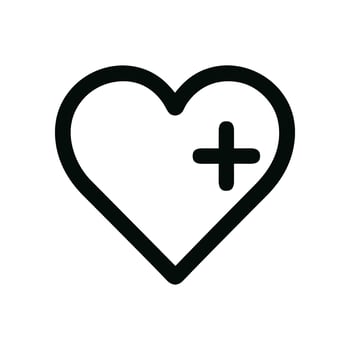 Simple Outline Heart with Plus Symbol Sign Shape Icon vector