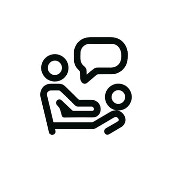 Minimalist Outline Counseling Session Icon, Two People Talking with Speech Bubble vector