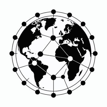 Black and White Earth Globe with Network Connections and Nodes vector