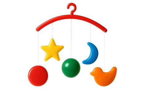 3D Colorful Baby Mobile Toy with Stars, Moon, Circles, and Bird Isolated on Transparent Background png