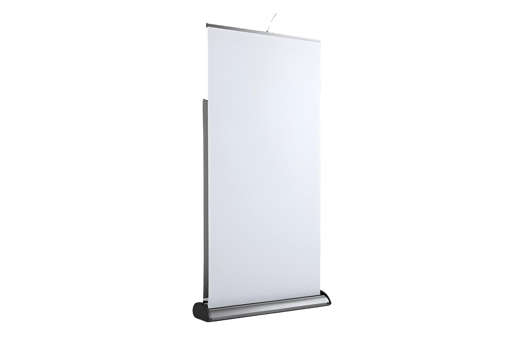 Roll up banner stand isolated. Advertising display cut out setup. png
