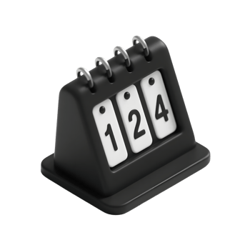 Black flip calendar showing the date 124 isolated on transparent background png