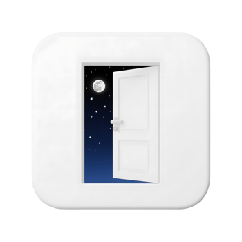 Open door to a starry night with moon isolated on transparent background png