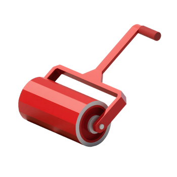 A red hand roller tool with a matching handle isolated on transparent background png