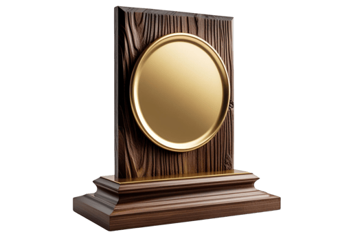 Wooden plaque with golden plate award base for elegant display png
