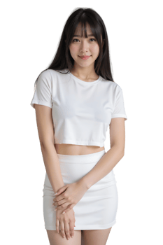 asian woman in white shirt and skirt png