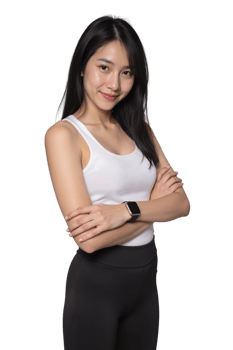an asian woman in black leggings and a white tank top png