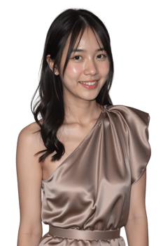 asian woman in a brown dress smiling png