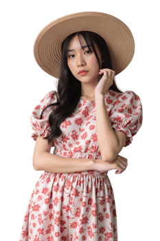 a beautiful young woman wearing a hat and dress. png