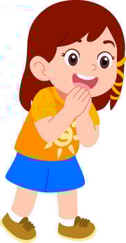 Kindergarten girl character with hair clip playing hide and seek outdoors Happy face vector