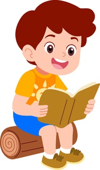 Kindergarten children's characters playing outdoors reading fairy tales vector