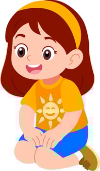 Kindergarten girl character with headband playing outdoors while listening to a fairy tale vector