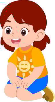 Kindergarten girl character playing outdoors listening to fairy tales vector